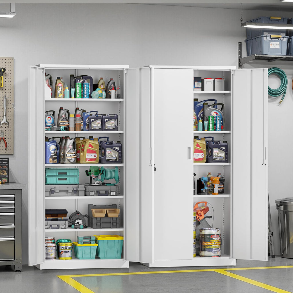 White Metal Storage Cabinet with 2 Doors and 5 Adjustable Shelves Y72143