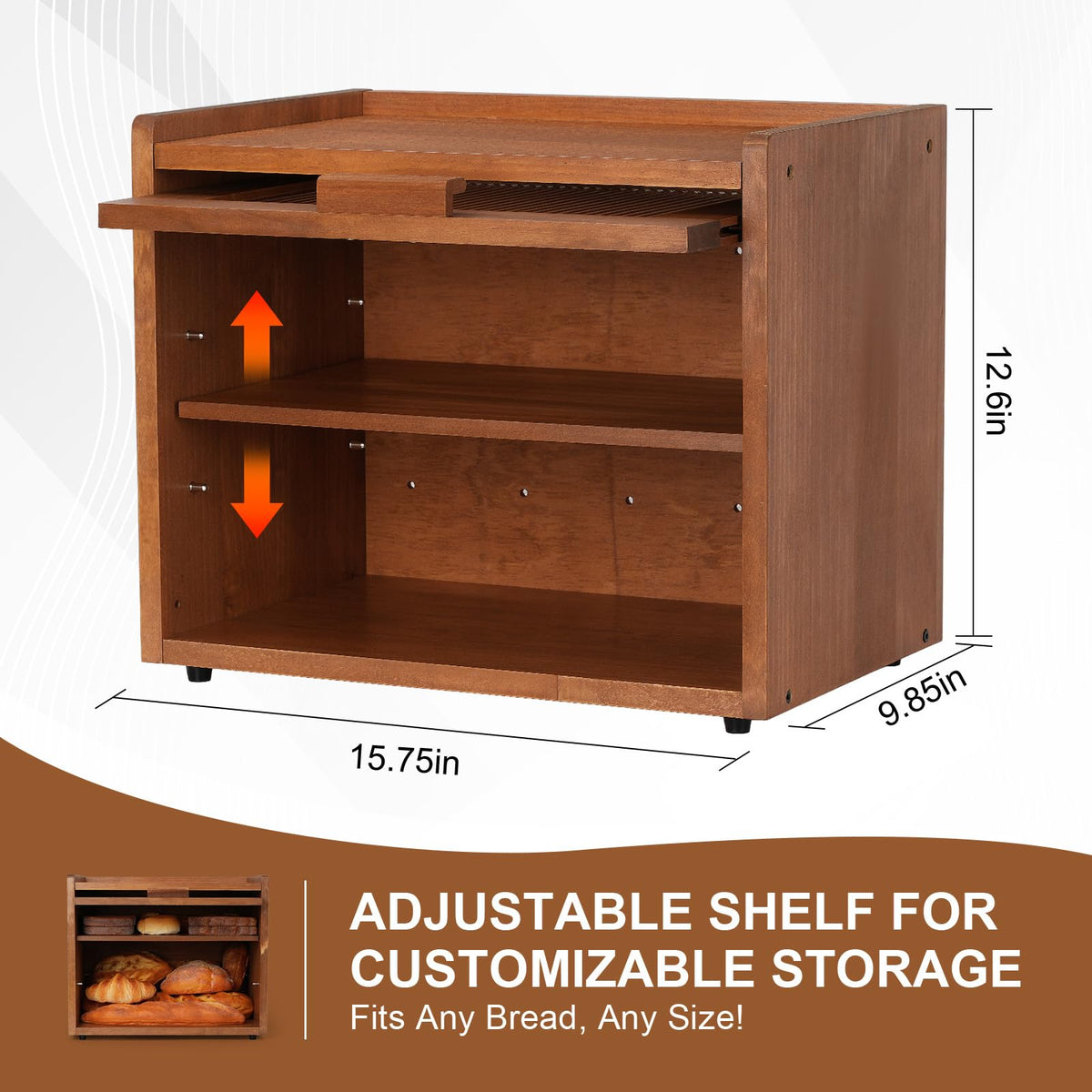 Brown 2 Tier Wooden Bread Box A36978