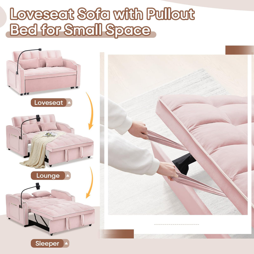 Pink Velvet Convertible Sleeper Sofa Bed F1920