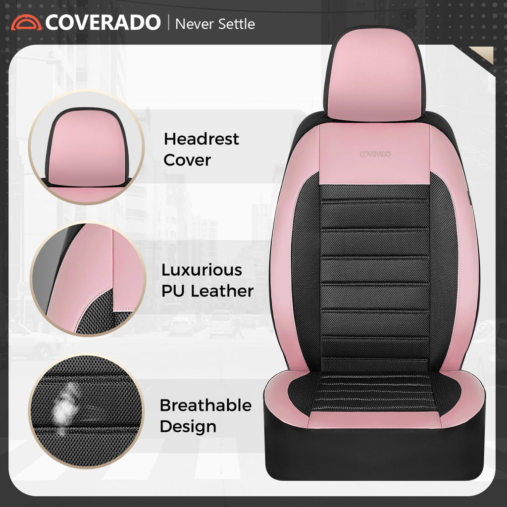 Pink Black Leather Car Seat Covers Full Set 5 Seats T40247