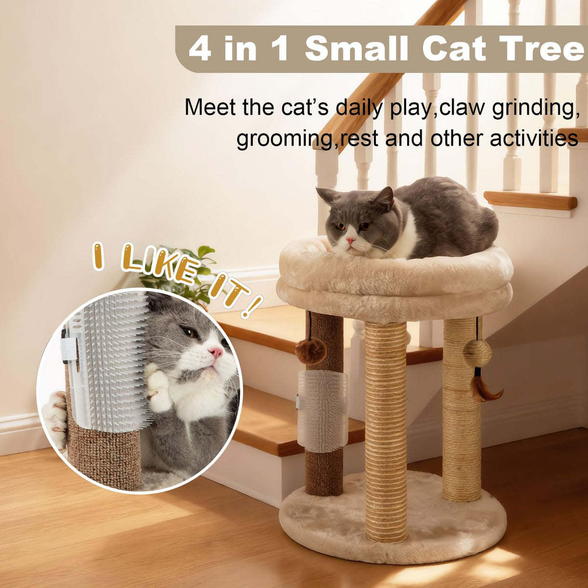 Small Cat Tree with Scratching Post and Soft Bed J6843