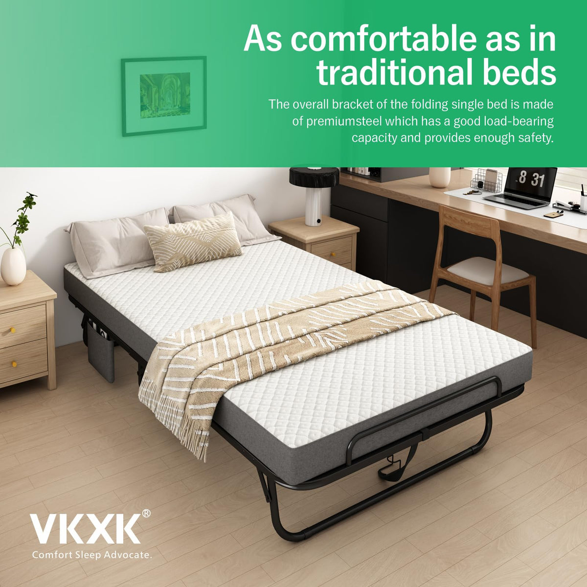 Folding Twin XL Size Bed with Memory Foam Mattress U628497