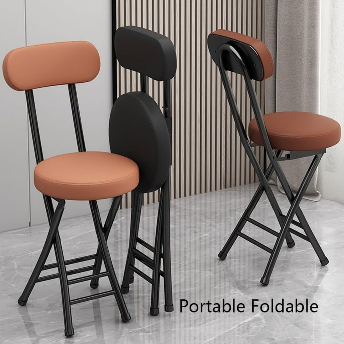 Black Cushioned Folding Stool with Backrest Z1636