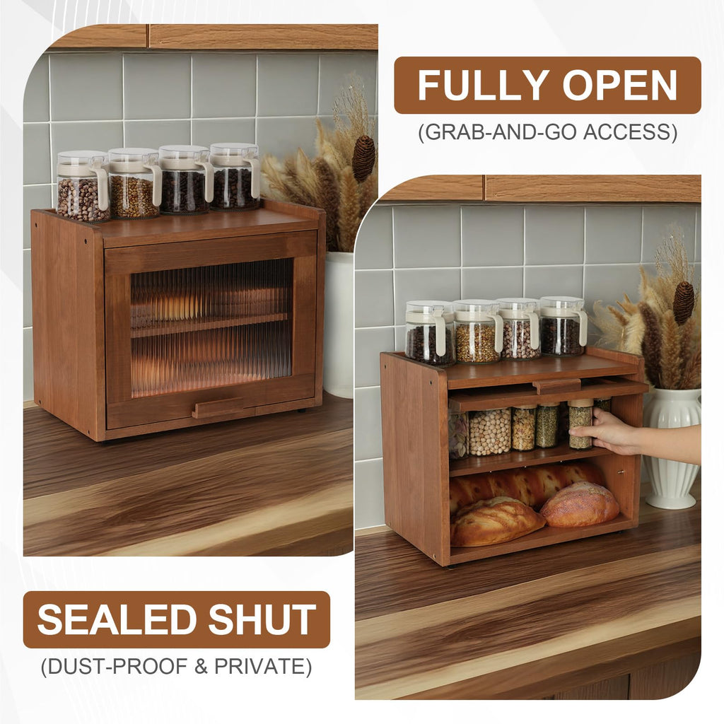 Brown 2 Tier Wooden Bread Box A36978