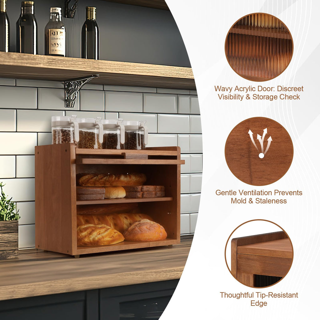 Brown 2 Tier Wooden Bread Box A36978