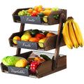 3 Tier Wooden Fruit Basket with Banana Hangers U87722