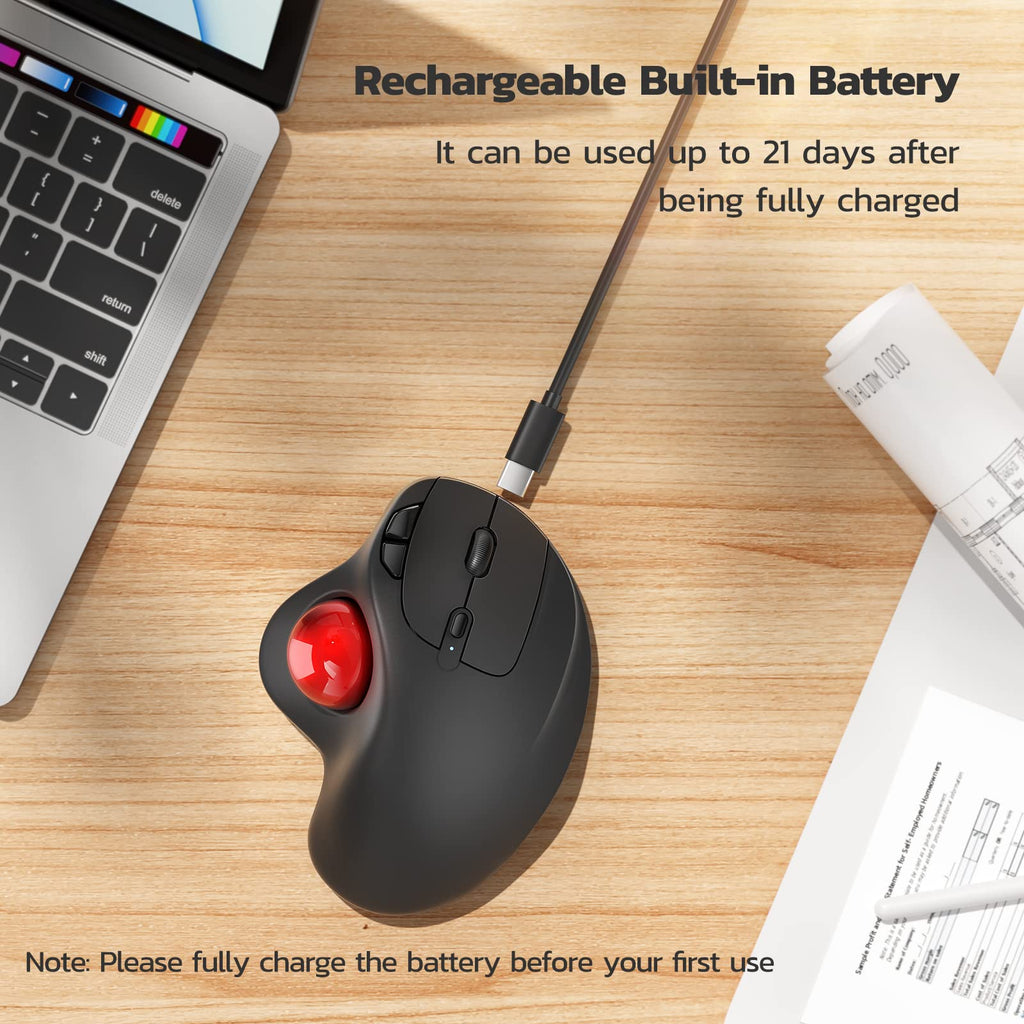 Wireless Ergonomic Thumb Control Trackball Mouse E62711