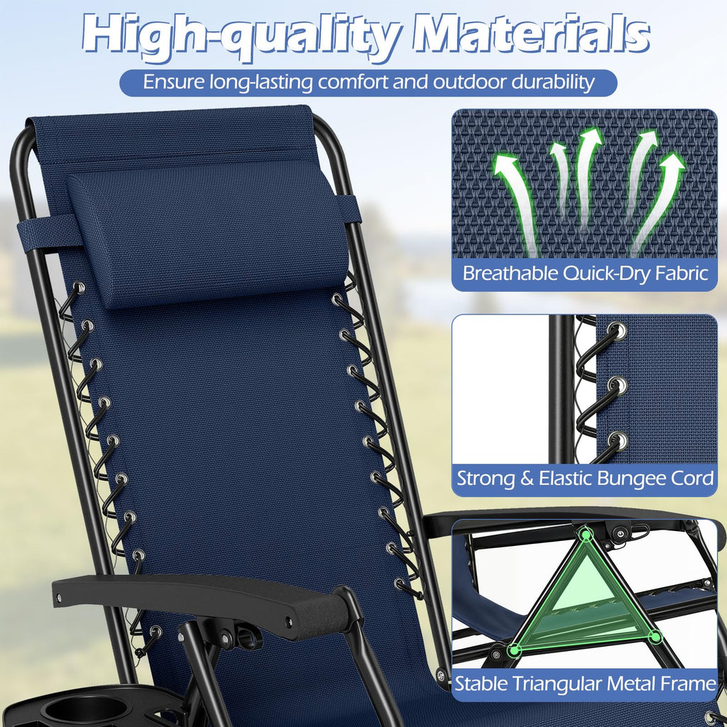 Zero Gravity Chairs Set of 2 Portable Folding Lounger with Pillow Cup Holder R456