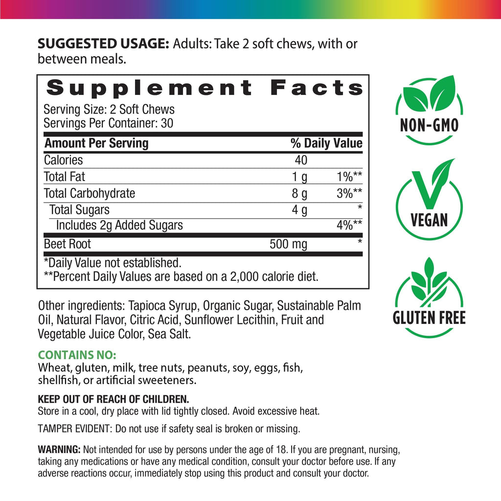 Beet Root Soft Chews Supplement 500 mg 60 Count V67898