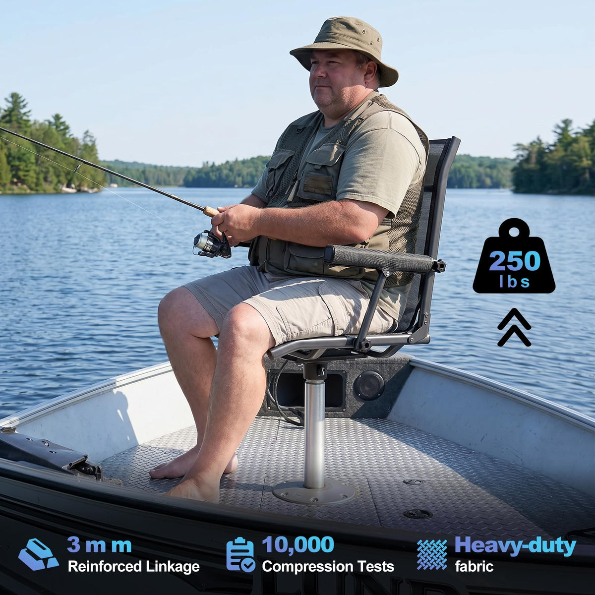 Fishing Boat Seat with Armrest, Mesh Fabric, Aluminum Frame, 350 LBS Capacity, Foldable M22383