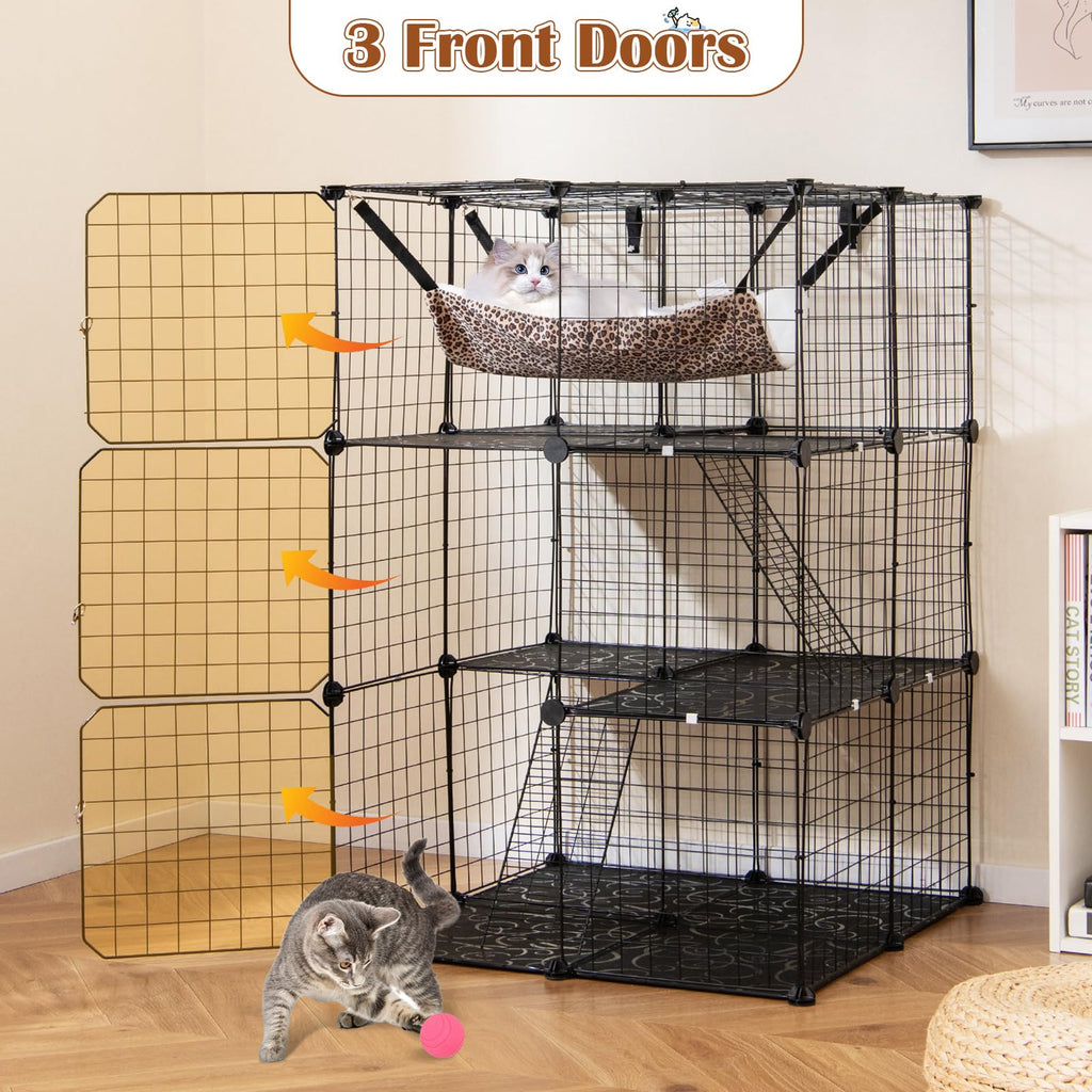 Black 4-Tier Metal Cat Cage with Hammock V228