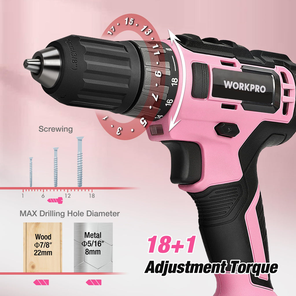 Pink Cordless Drill and 141-Piece Home Tool Kit E9122