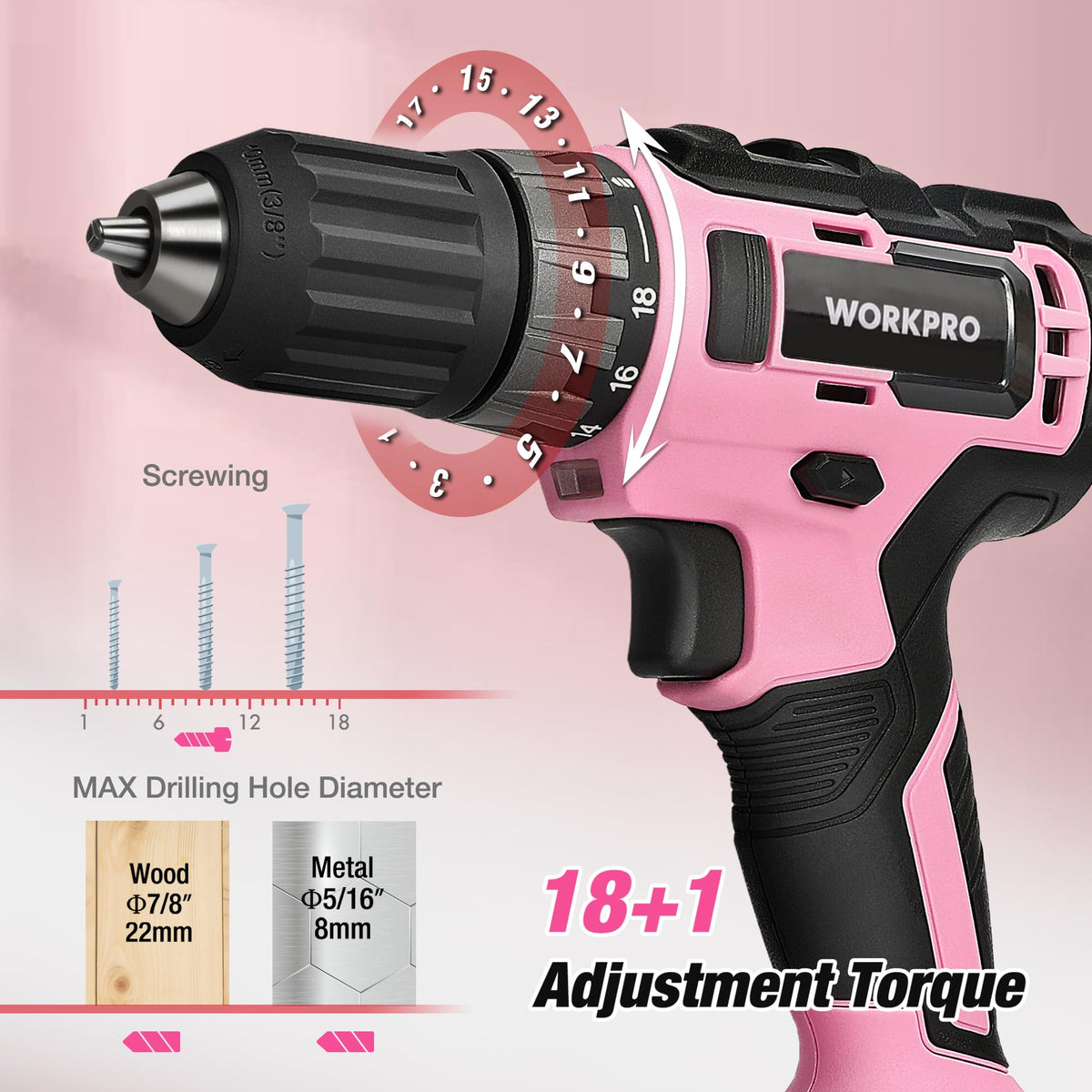 Pink Cordless Drill and 141-Piece Home Tool Kit E9122