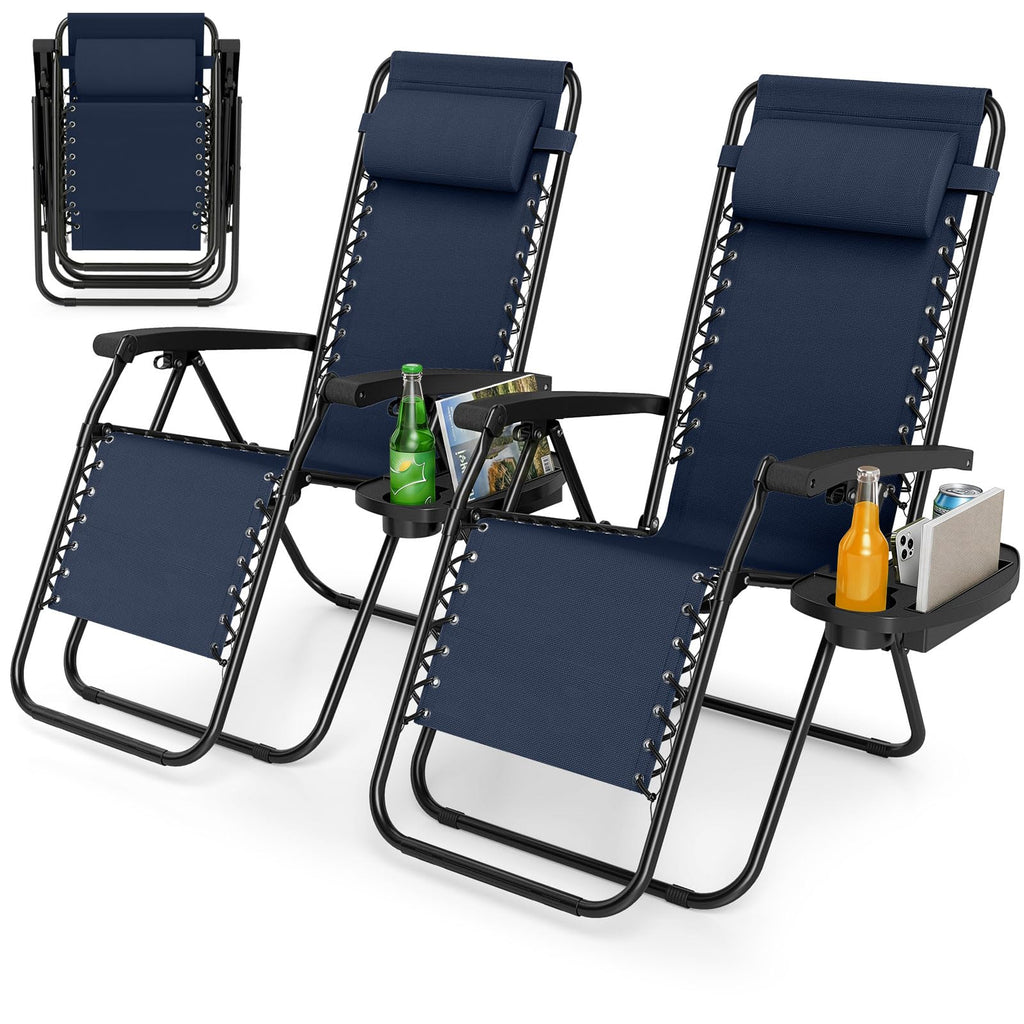 Zero Gravity Chairs Set of 2 Portable Folding Lounger with Pillow Cup Holder R456