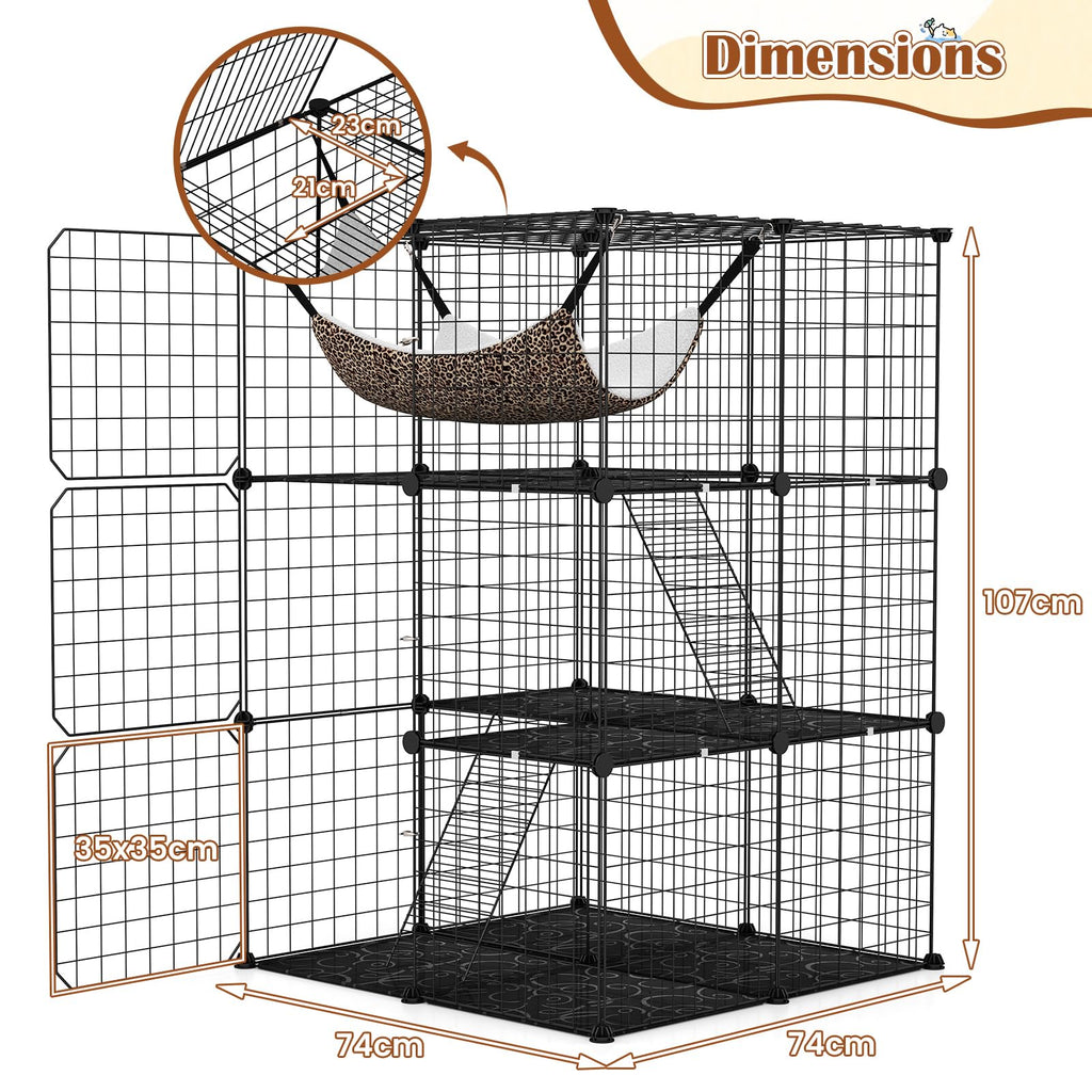 Black 4-Tier Metal Cat Cage with Hammock V228