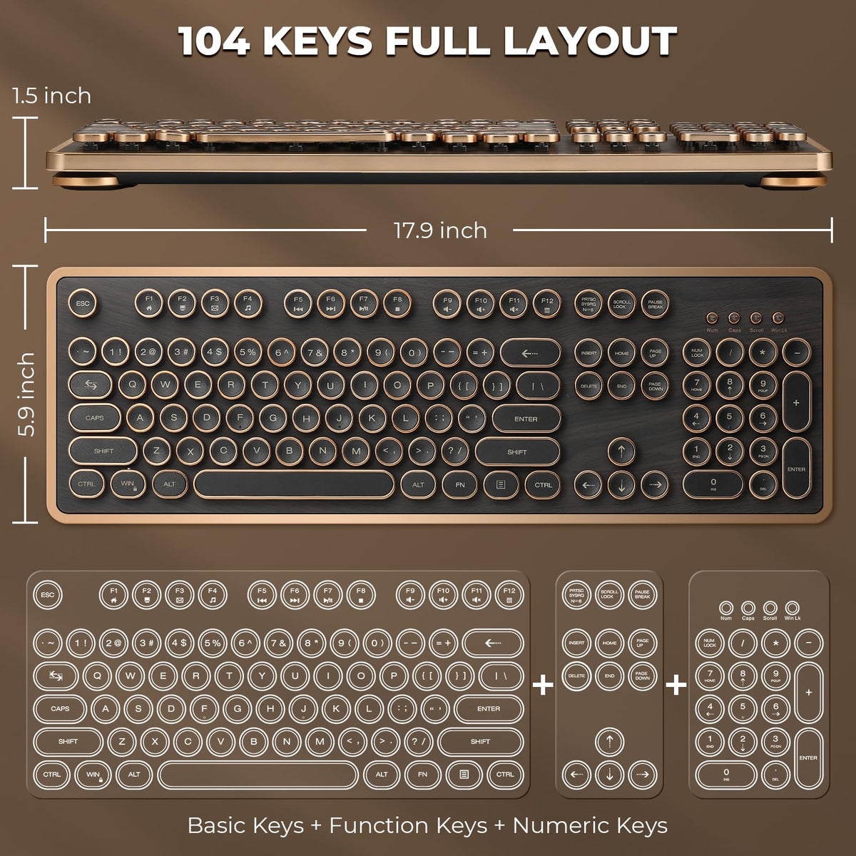 Wired Full-Size 104 Keys Mechanical Keyboard with Round Keycaps C20282