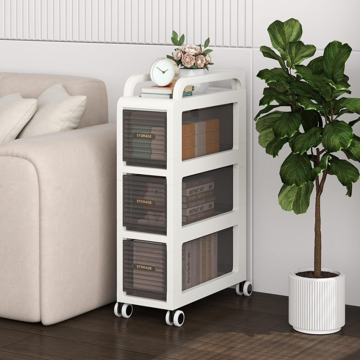 7.87" Wide Slim Bathroom Storage with Drawers and Wheels S66163