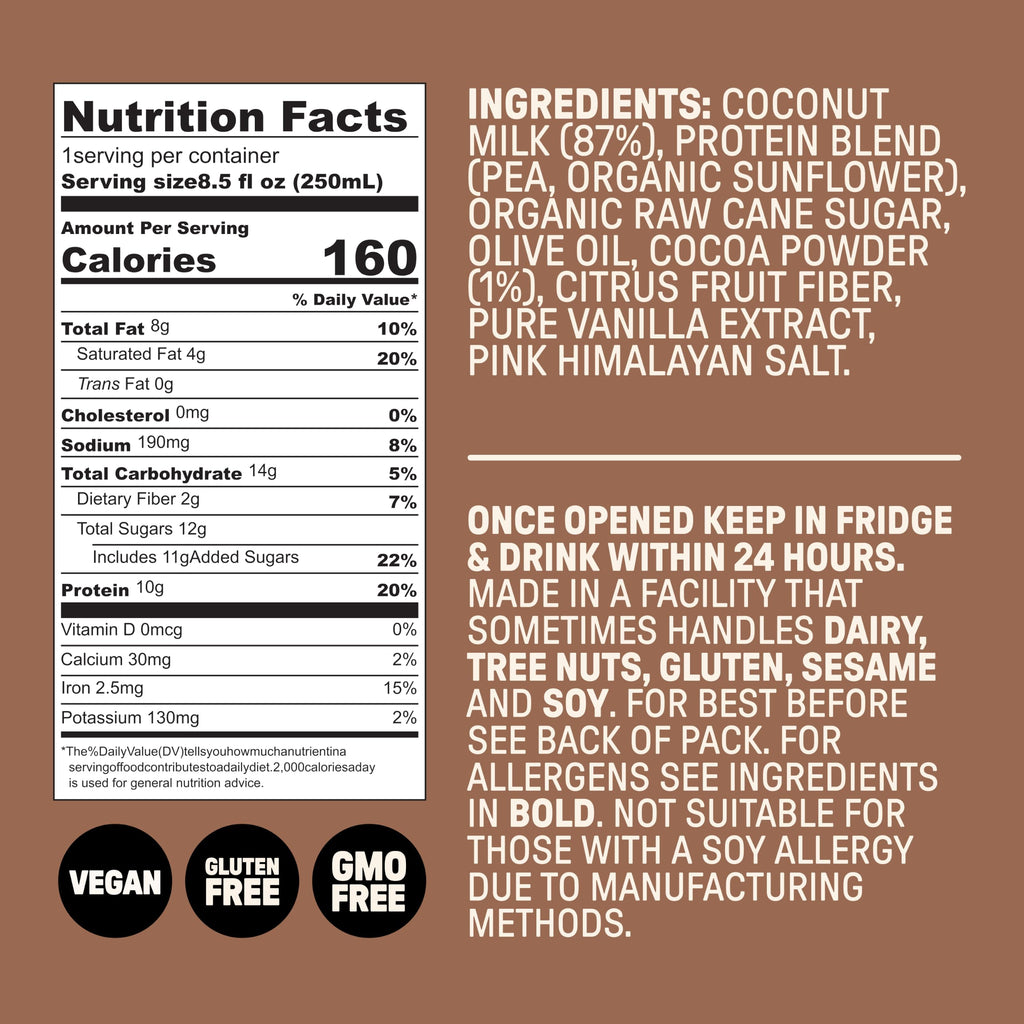 Chocolate Milk, Dairy Free, 10g Protein, 8.5 fl oz, 12 Pack I99316