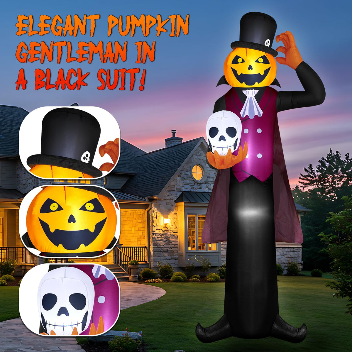 12FT Halloween Inflatables Pumpkin Ghost Vampire with LEDs L60624