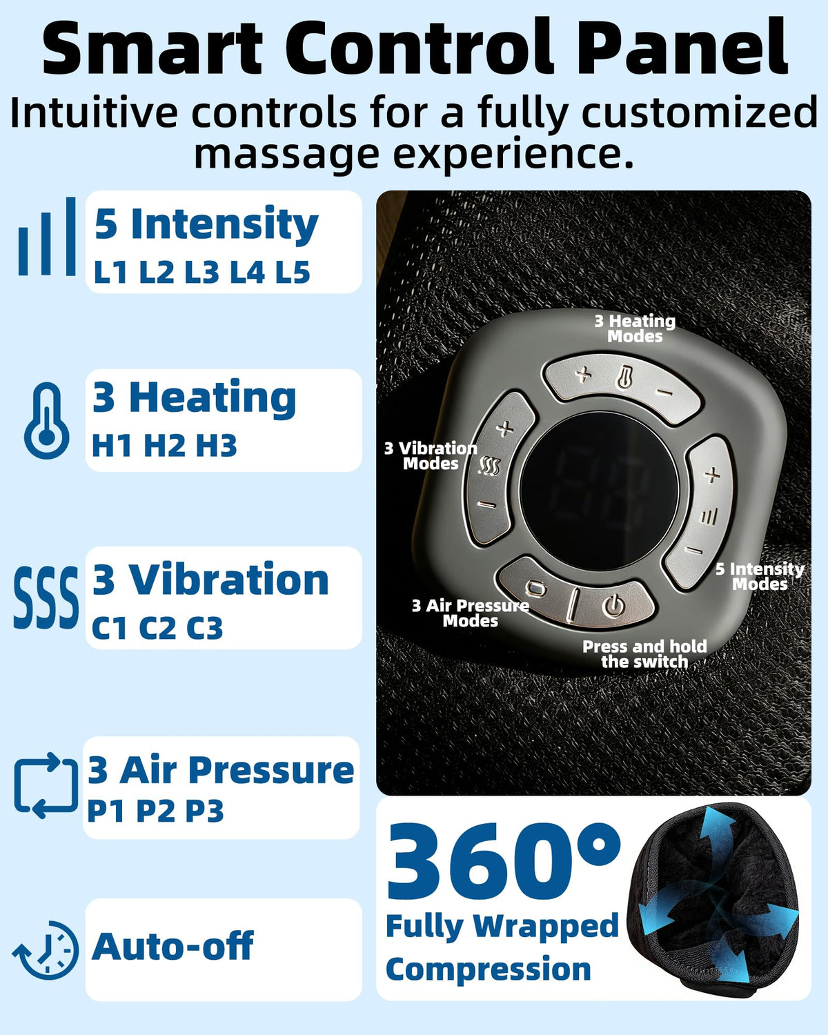 Cordless Air Compression Foot & Ankle Massager with Heat & Vibration M128