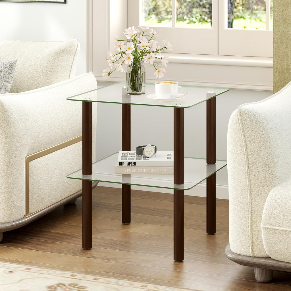 Square End Table Set of 2, 2-Tier Glass Top Sofa Side Table A641010