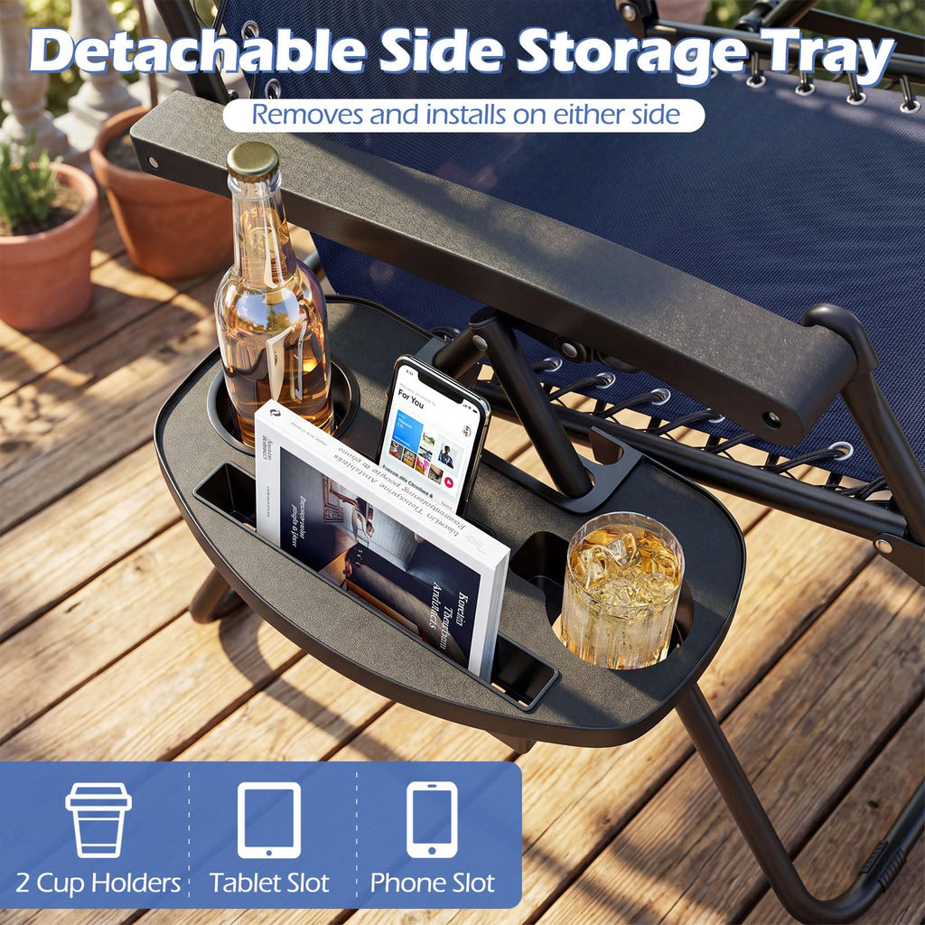 Zero Gravity Chairs Set of 2 Portable Folding Lounger with Pillow Cup Holder R456