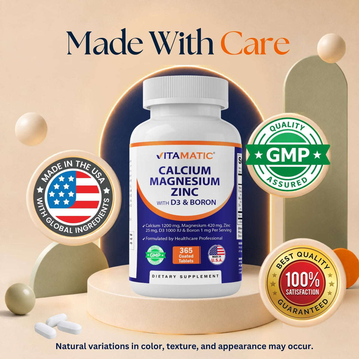 Calcium Magnesium Zinc D3 Boron 365 Coated Tablets Supplement R8738