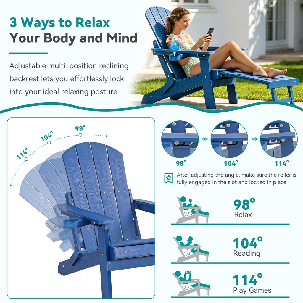 Folding Adjustable Adirondack Chairs Set of 2 with Footrest Y6069