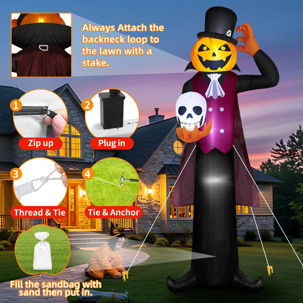 12FT Halloween Inflatables Pumpkin Ghost Vampire with LEDs L60624
