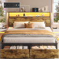 Queen Metal Bed Frame with Storage Headboard and 2 Drawers C85085