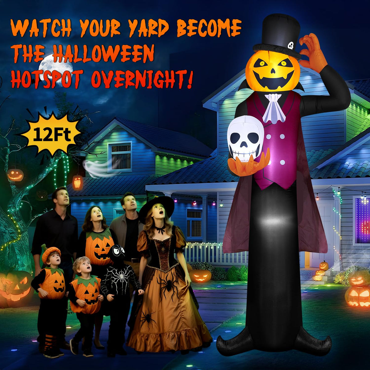 12FT Halloween Inflatables Pumpkin Ghost Vampire with LEDs L60624