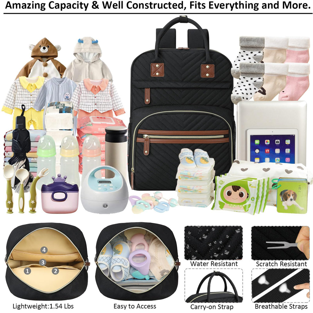 Diaper Bag Backpack with Insulated Pockets Black I3670