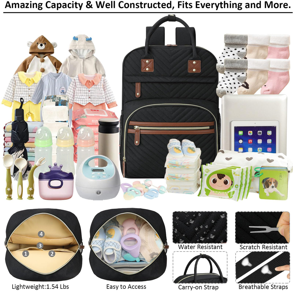 Diaper Bag Backpack with Insulated Pockets Black I3670