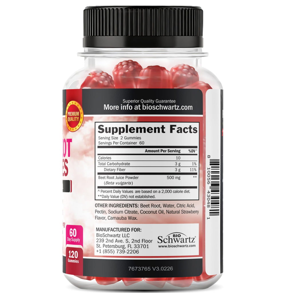 Sugar Free Beet Root Gummies Strawberry Flavor 120 Count H3125