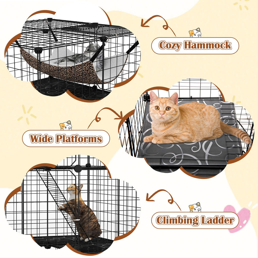 Black 4-Tier Metal Cat Cage with Hammock V228