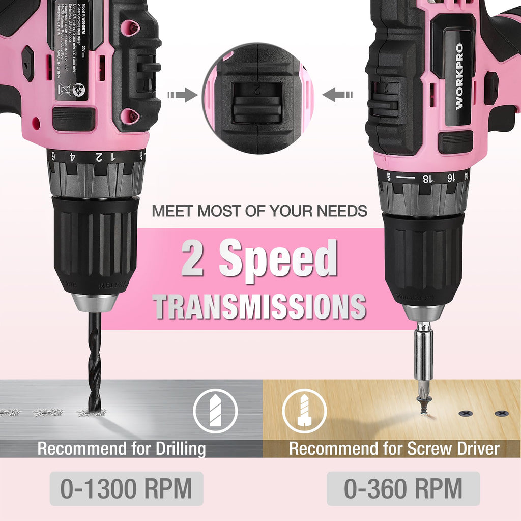 Pink Cordless Drill and 141-Piece Home Tool Kit E9122