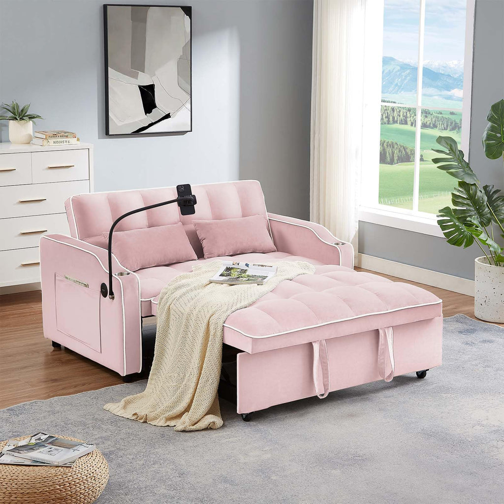 Pink Velvet Convertible Sleeper Sofa Bed F1920