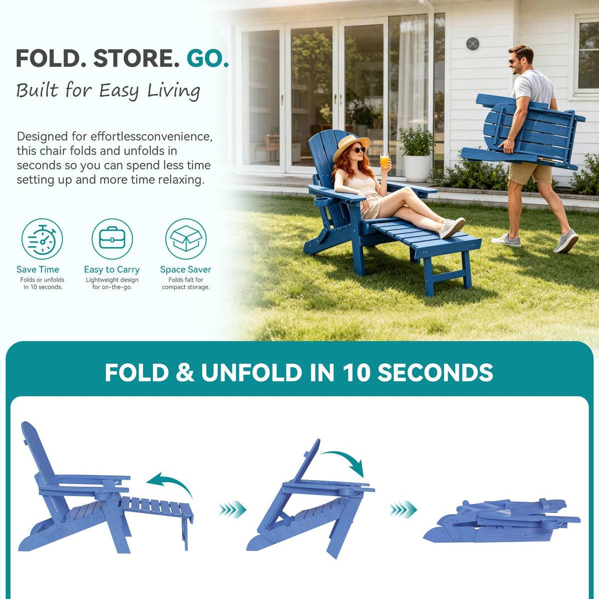 Folding Adjustable Adirondack Chairs Set of 2 with Footrest Y6069
