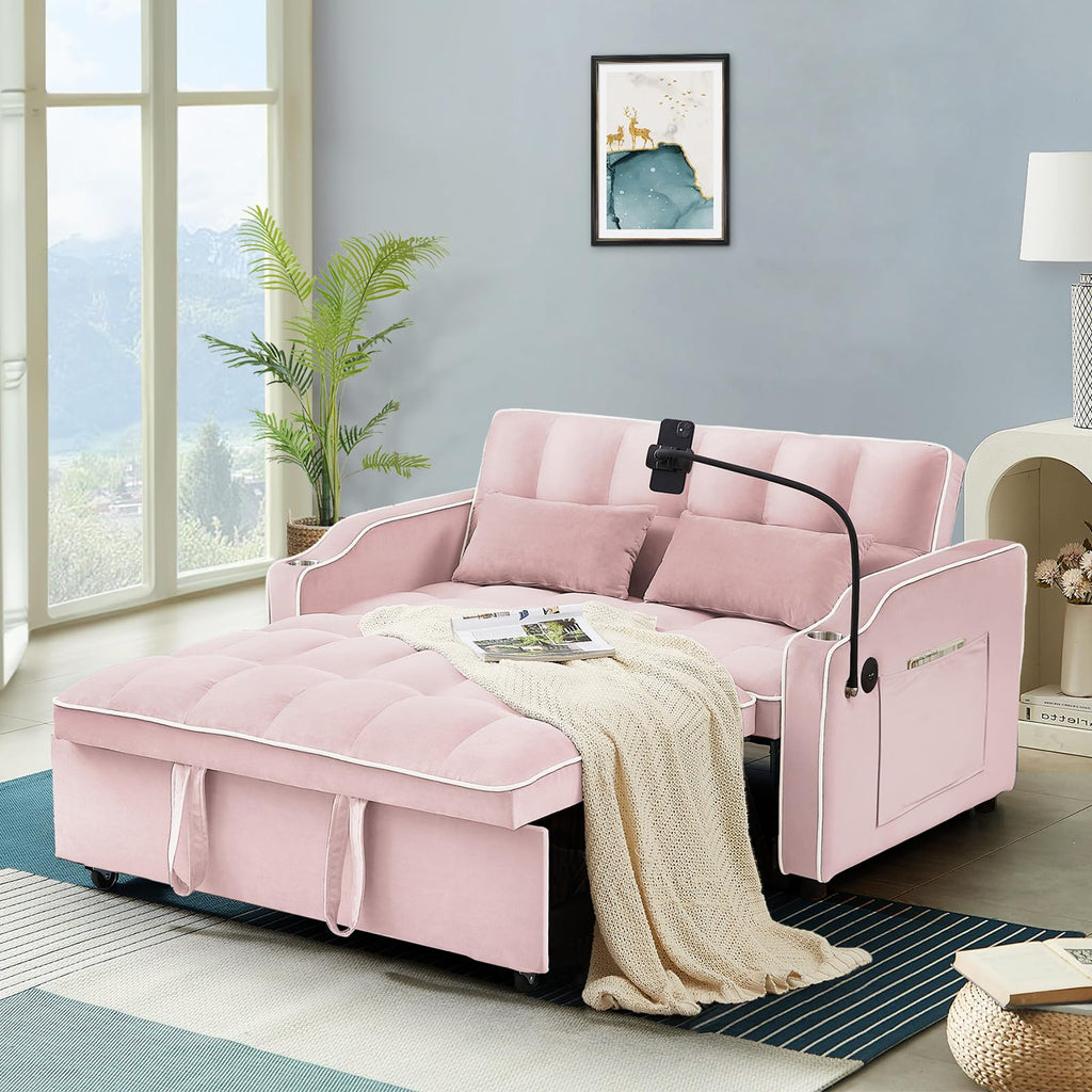 Pink Velvet Convertible Sleeper Sofa Bed F1920