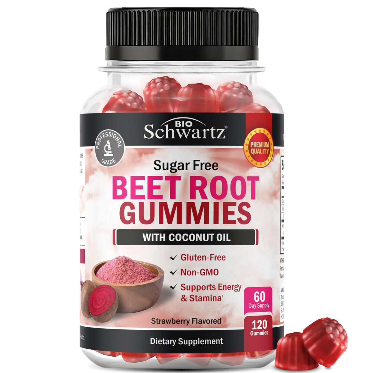 Sugar Free Beet Root Gummies Strawberry Flavor 120 Count H3125