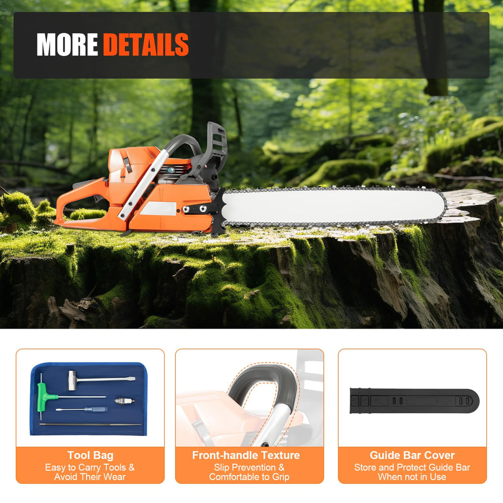 Gas Powered Chainsaw, 71.8cc 2-Stroke, 24 Inch M235755