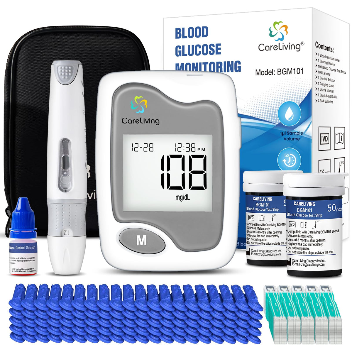 Blood Glucose Monitor Kit with 100 Test Strips and 100 Lancets N584522