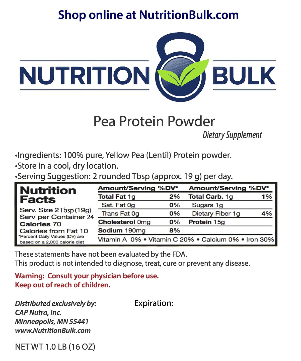 Unflavored Pea Protein Powder 1 lb X68922
