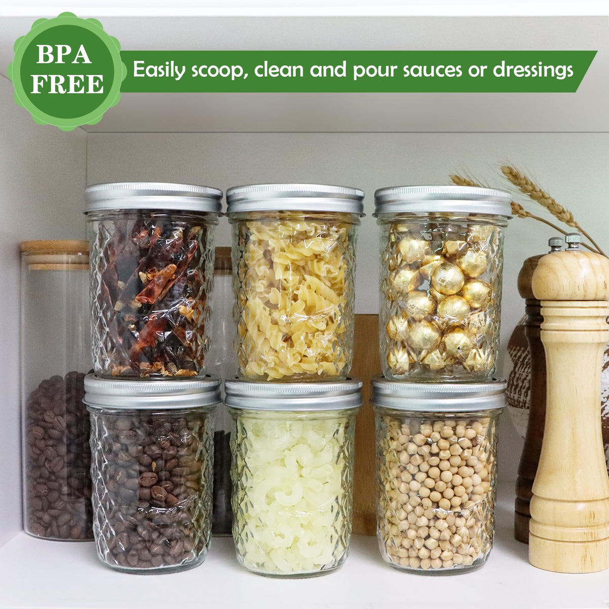 16oz Wide Mouth Mason Jars with Lids 6 Pack W83261