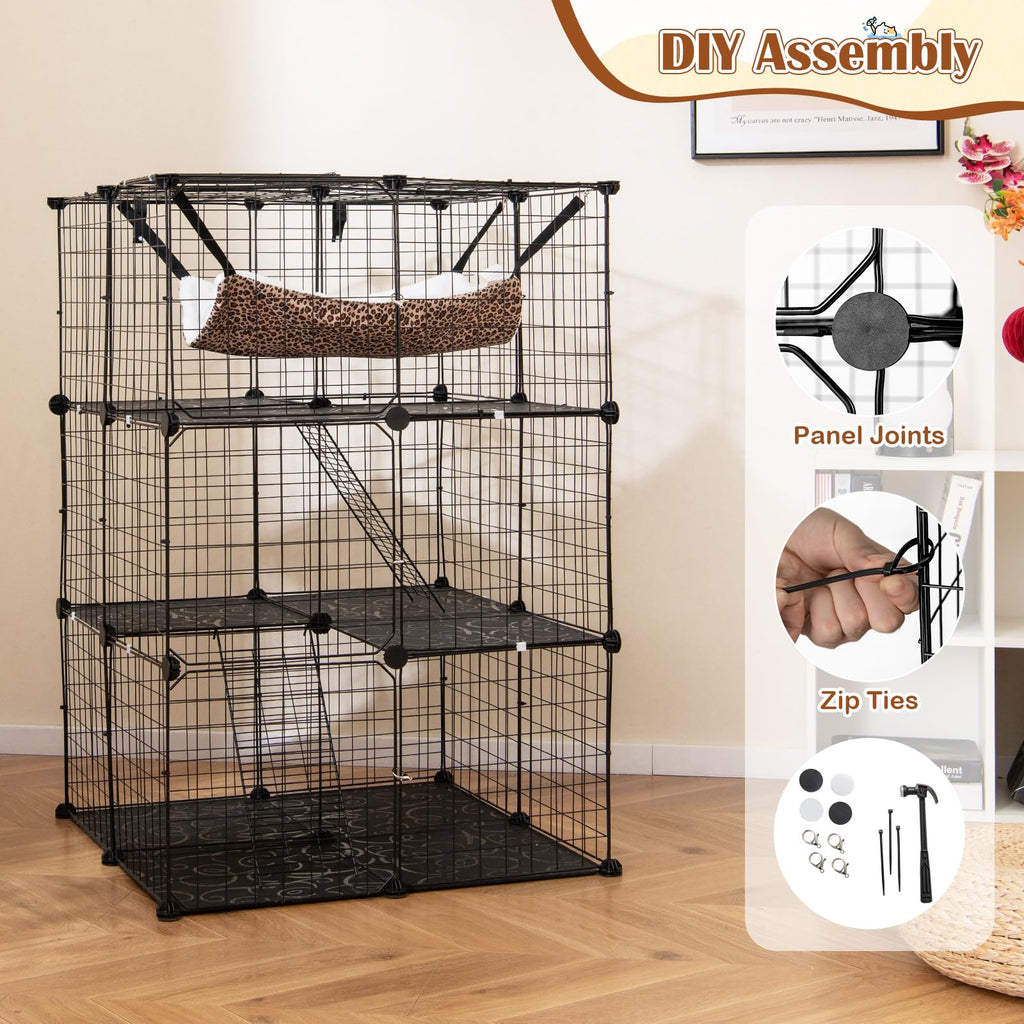 Black 4-Tier Metal Cat Cage with Hammock V228