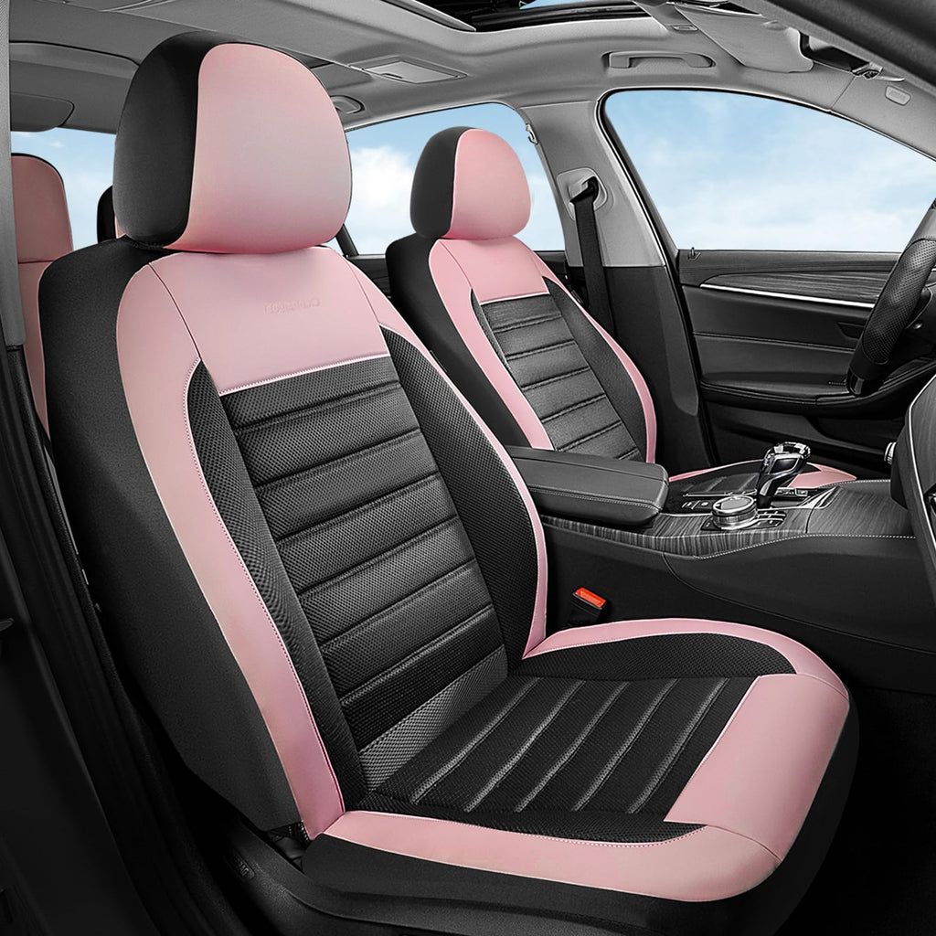 Pink Black Leather Car Seat Covers Full Set 5 Seats T40247
