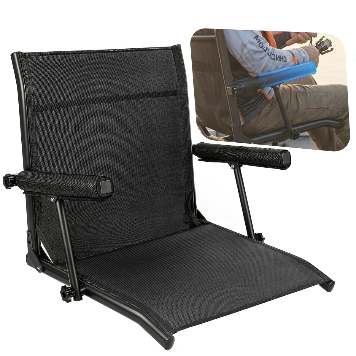 Fishing Boat Seat with Armrest, Mesh Fabric, Aluminum Frame, 350 LBS Capacity, Foldable M22383