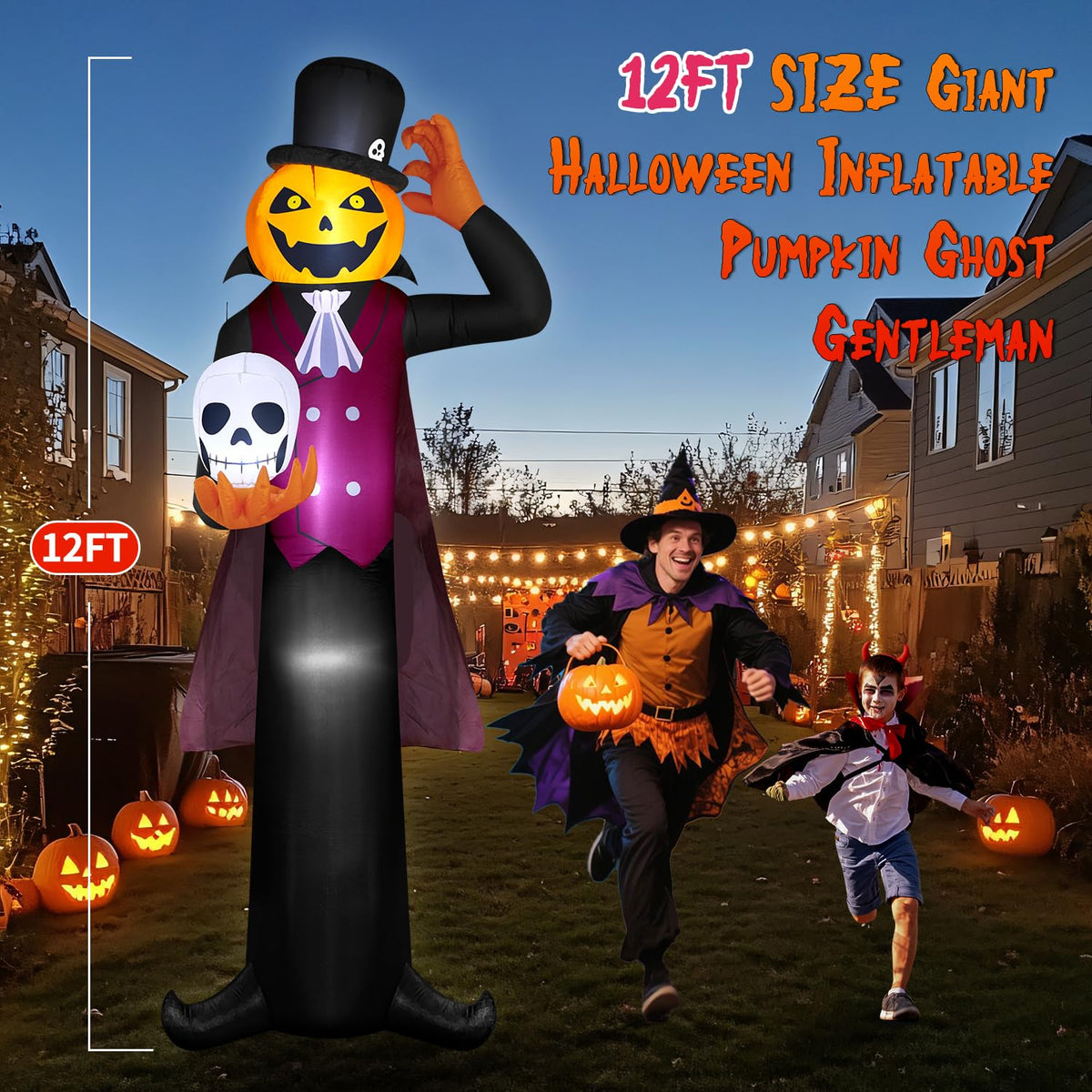 12FT Halloween Inflatables Pumpkin Ghost Vampire with LEDs L60624