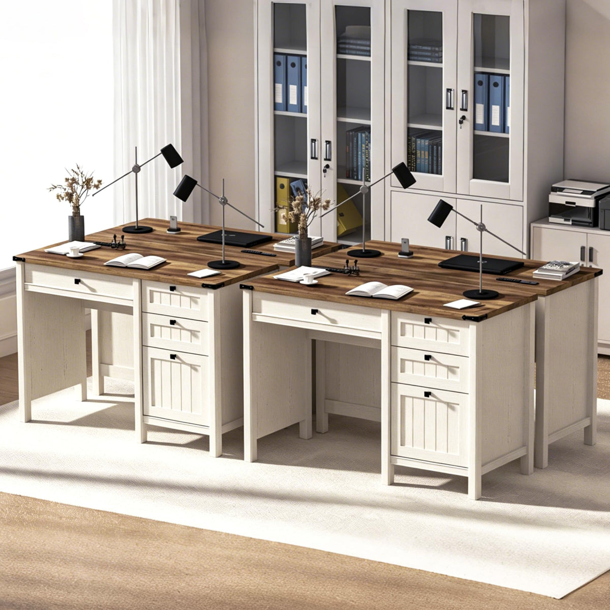 White Desk with Outlets & File Drawer V989991