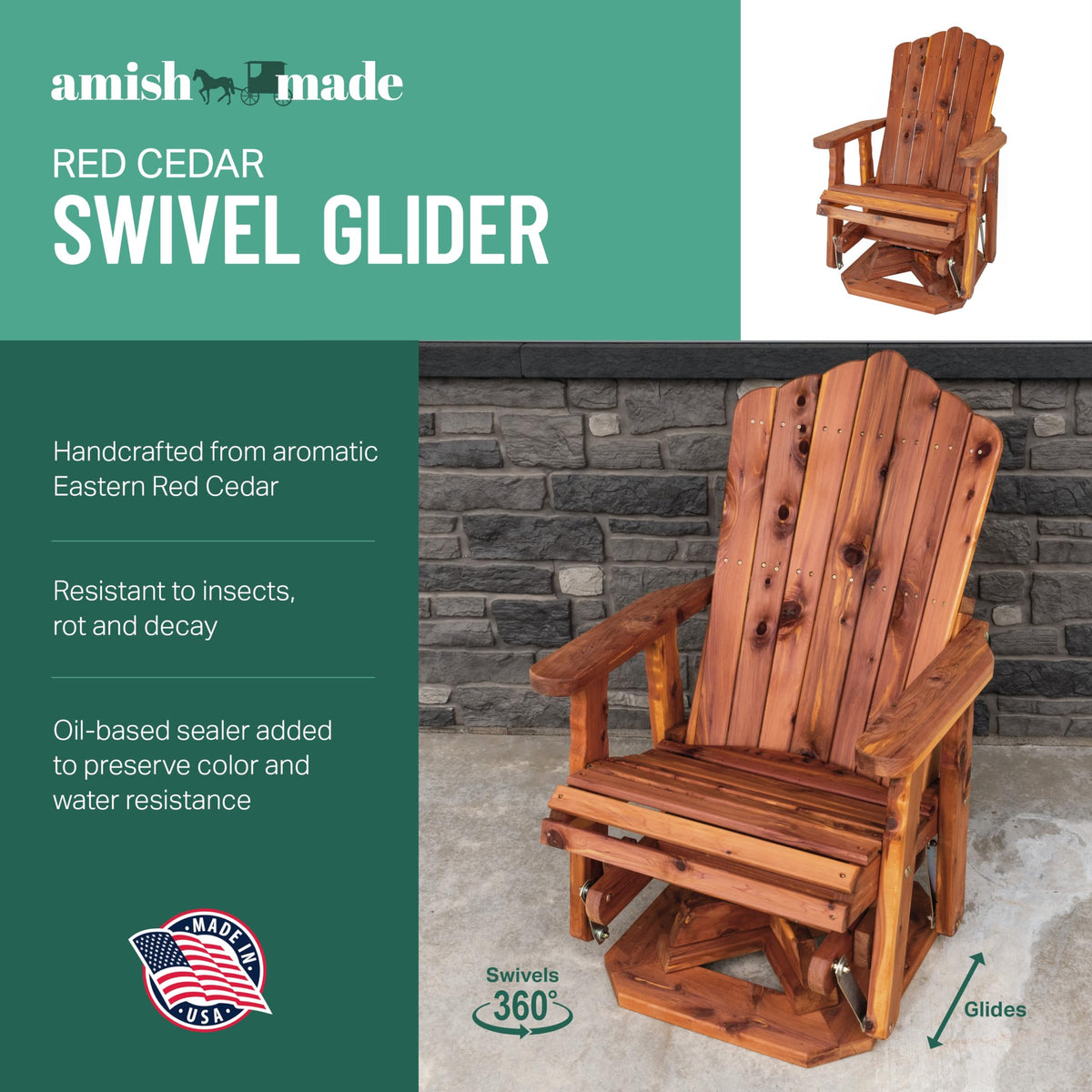 23" Cedar Adirondack Swivel Glider H1395